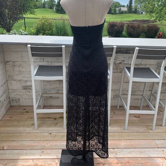 Vintage 90s Y2K B. Smart Black Sheer Lace Strapless Tube Top Maxi Dress - Picture 8 of 14